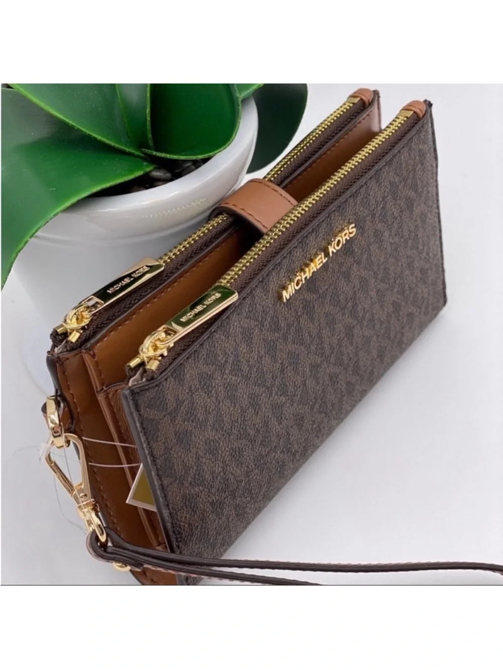 Michael Kors Jet Set Travel Double Zip Wallet Wristlet Brown
